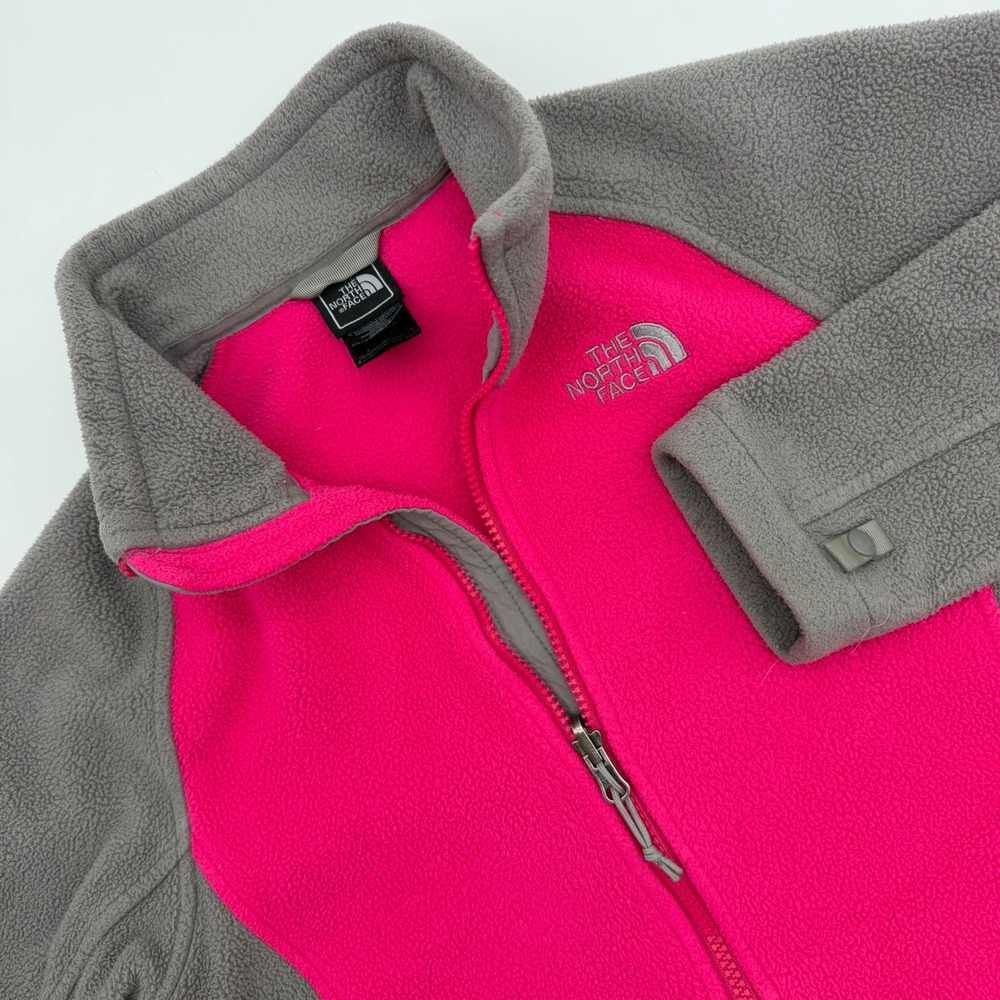 The North Face Womens Pink Grey Full Zip Fleece Jacket Small Mock Neck Jacket